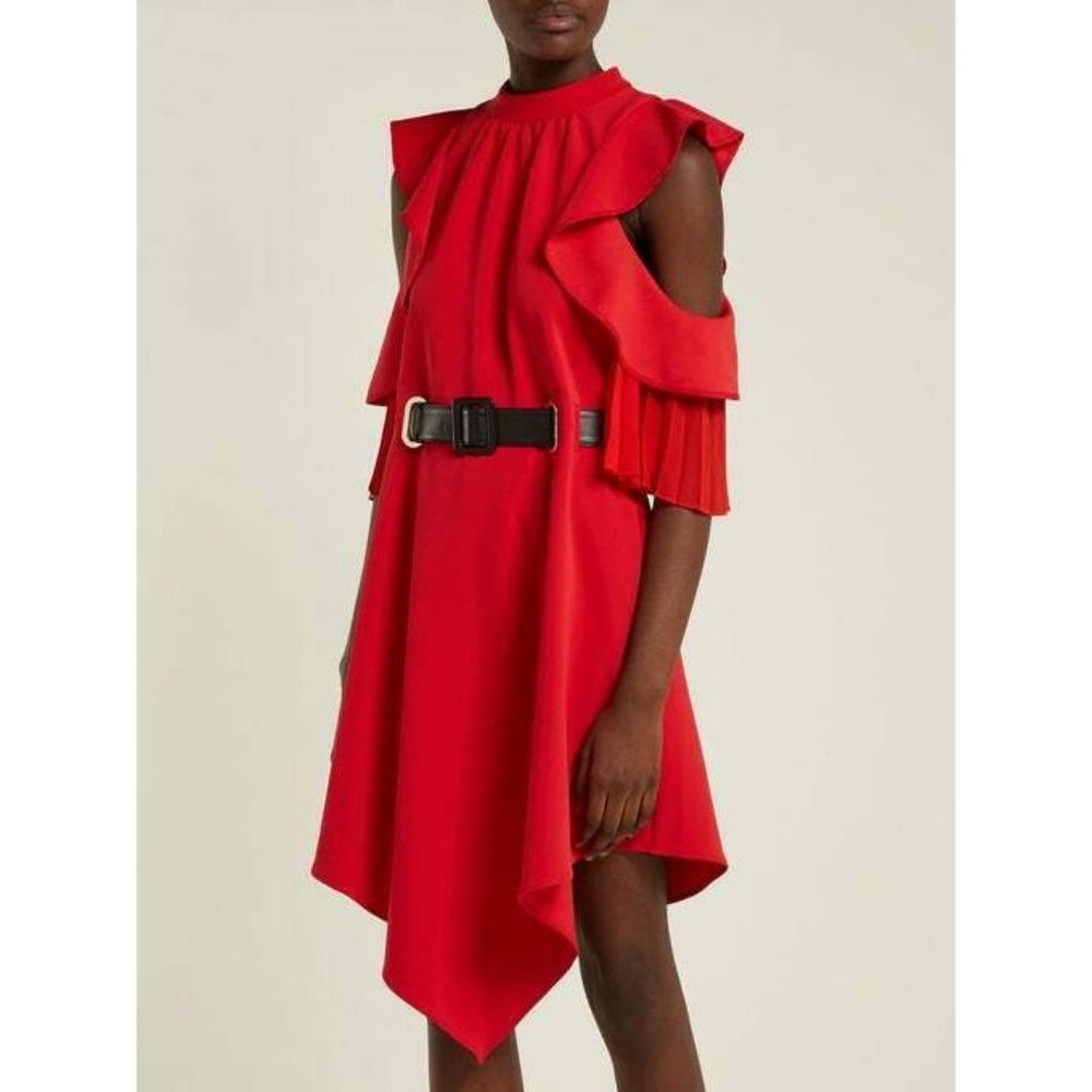 Self Portrait asymmetrical cinch waist belted dress bright red size 6